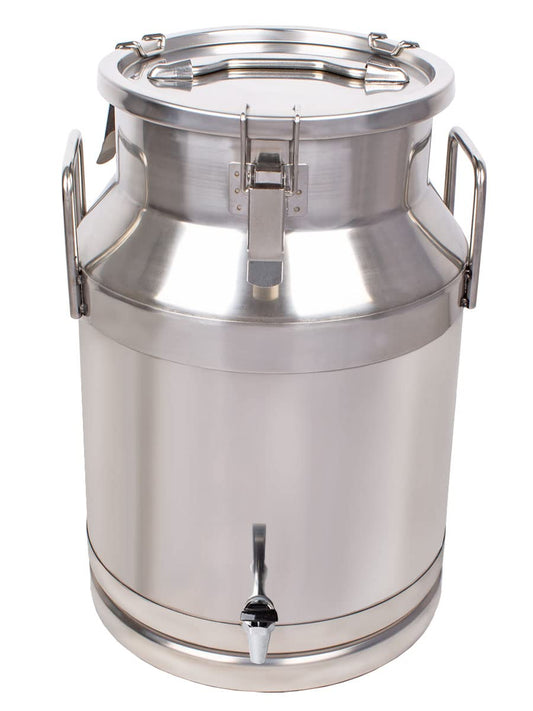 Beeketal 'BMK-30A' 30 liter stainless steel milk can transport container with drain tap, leak-proof lid with seal and clamping closure - dairy milk can for transport or storage.