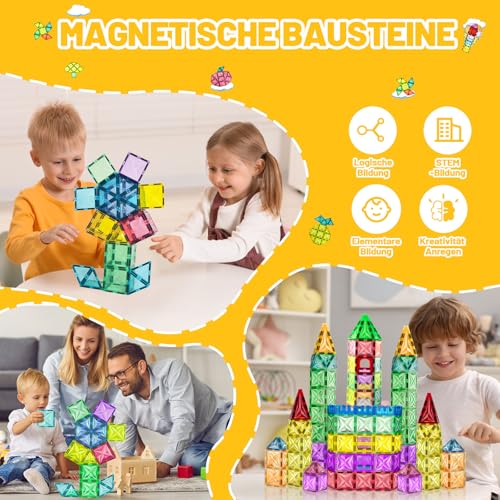 Tiagowell 3D Magnetic Building Blocks 120 Pieces, STEM Magnetic Toy for Kids, Magnetic Blocks Construction Toy Preschool Educational Toy for 3 4 5 6 7 8 Year Old Boys and Girls