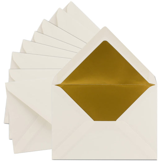 50x natural-white DIN C5 envelopes 15.7 x 22.5 cm with golden silk lining - gummed flap - blank letter envelopes - non-windowed C5 format envelopes - Brand: FarbenFroh by GUSTAV NEUSER