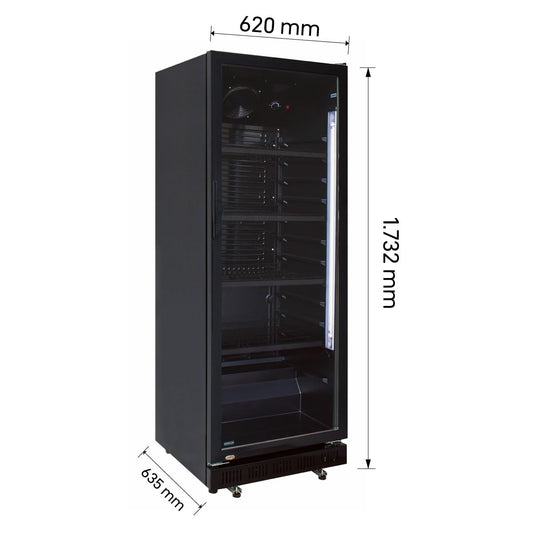 Beverage cooler bottle cooler black 360L with glass door lockable LED lighting 0° to +10°C 5 adjustable shelves