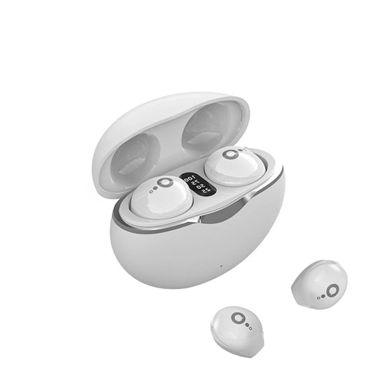 Mini Bluetooth earphones wireless in-ear earbuds, smallest invisible wireless headsets with noise cancelling for sleeping, small ears, kids, side sleepers, sports. Comes with charging case for iPhone, Android in white.