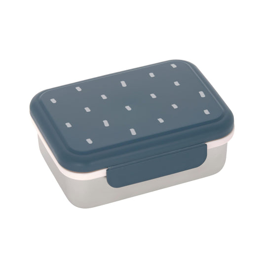 CASUAL children's lunch box made of stainless steel, perfect for kindergarten and school. Sustainable and stylish design with happy prints in midnight blue.