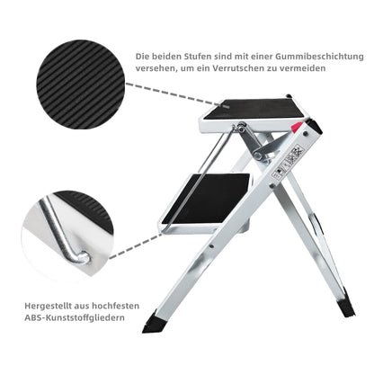 2 Steps Folding Step Stool, Lightweight Stepladder Mini Ladder Folding Step Stool Household Ladder Easy Storage Step Ladder for Home Kitchen Office DIY, 150 kg max load.