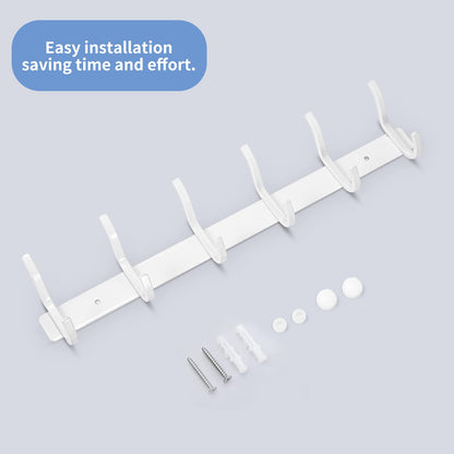 MEIJO stainless steel coat hooks, hook rail with 6 hooks, coat rack wall mounted for bedroom bathroom kitchen (White, 6 hooks 2 pieces)