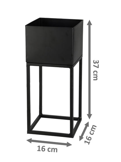 Spetebo Metal Flower Pot Stand 2 Piece Set in black for outdoors - 58/37 cm - Garden plant column with integrated planter - Flower stool flower ladder plant stand pot holder weatherproof.