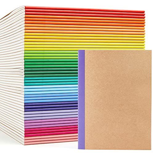 feela Notebooks with kraft paper cover, lined, blank, travel journal, rainbow spine, for students, business, 60 pages, 21.1 x 14 cm, A5, 16 colors, 48 pieces