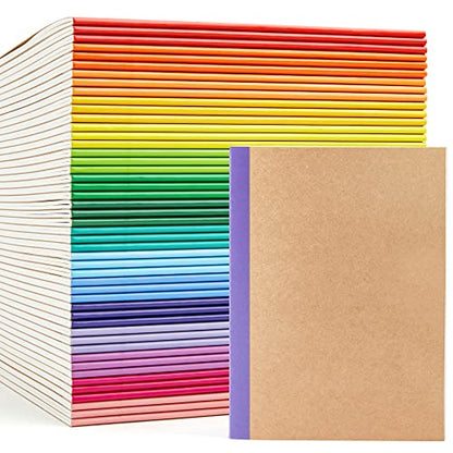 feela Notebooks with kraft paper cover, lined, blank, travel journal, rainbow spine, for students, business, 60 pages, 21.1 x 14 cm, A5, 16 colors, 48 pieces
