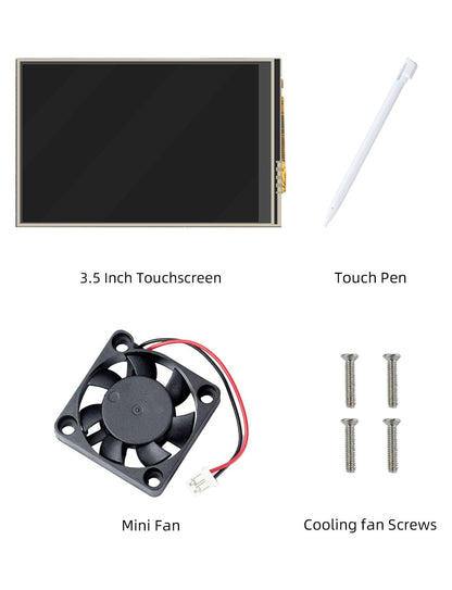 3.5 inch touchscreen for Raspberry Pi 5, 480 x 320 pixels 60 FPS mini monitor with stylus and mini fan for Raspberry Pi 3/4/5.