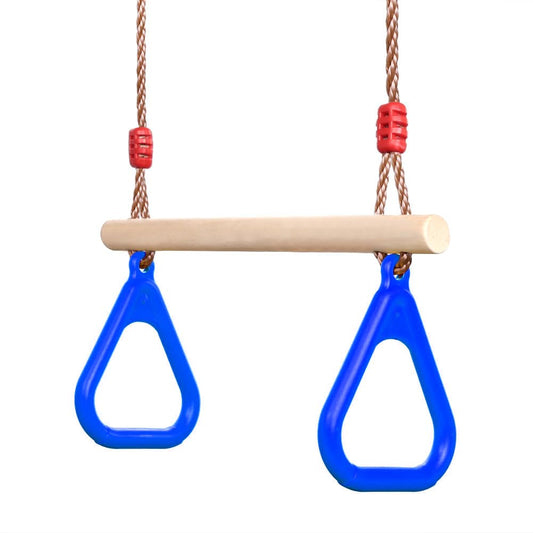 PELLOR Multifunctional Children's Wooden Trapeze Swing with Plastic Gymnastic Rings for Hanging, holds up to 160KG