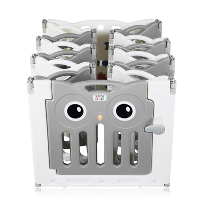 Baby Vivo Playpen Folding Playard Baby Safety Gate Playpen Fence Playpen for Kids made of plastic with door and toys 14 elements in grey - Owl