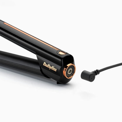 Babyliss 9000RU wireless hair straightener with ceramic plates for smoother hair. 15 sec fast heating, max 200°C for straightening, cordless and lightweight at 500g.