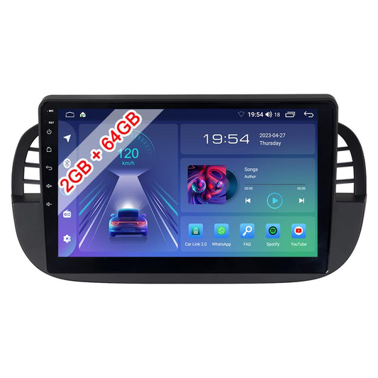 ACAVICA Android car stereo 14 for Fiat 500 500C 2007-2015, 9-inch HD touchscreen with wireless Apple CarPlay Android Auto, DAB+, navigation, voice control & USB, car multimedia system with Bluetooth.