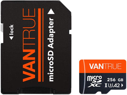 VANTRUE 256GB microSD card, UHS-I U3 4K, with adapter, compatible with dashcams, smartphones, tablets, action cameras, and surveillance cameras (256G)