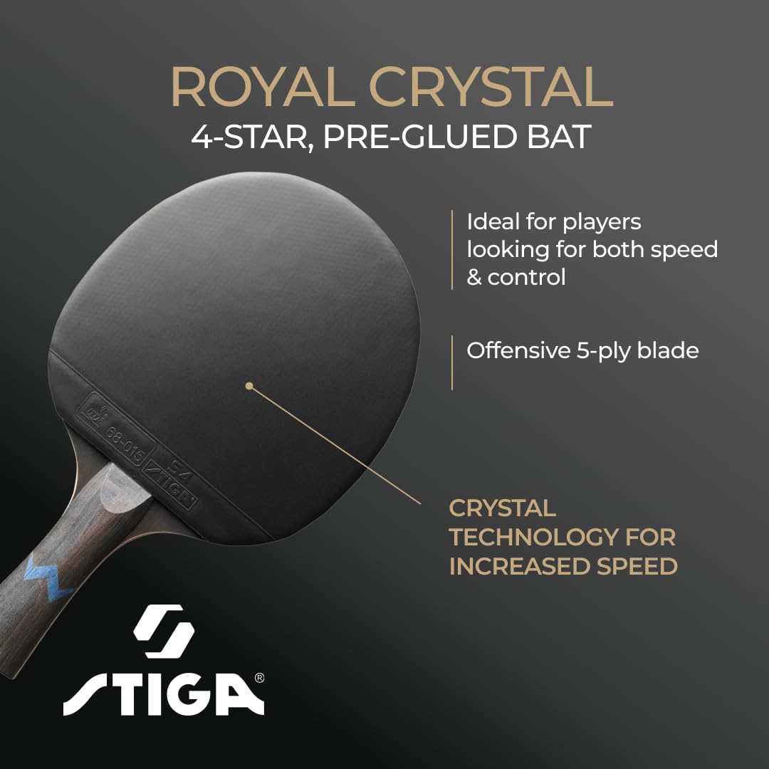 STIGA Royal Crystal Table Tennis Racket - High-speed racket with ITTF-approved STAR 4 rubber, 2.0mm sponge, and Crystal Technology - Perfect for fast and precise ping pong games.