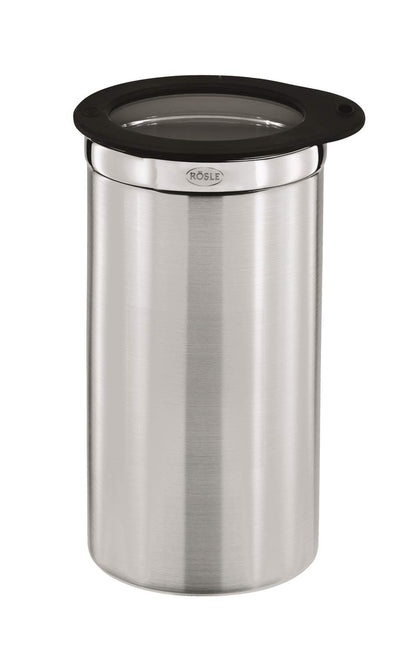 RÖSLE Coffee canister with freshness lid, High-quality canister for storing 500g of coffee or other food items, Stainless steel 18/10, dishwasher safe, 10 cm, Black.