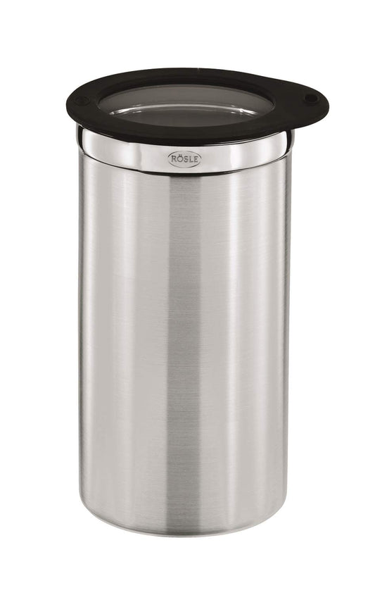 RÖSLE Coffee canister with freshness lid, High-quality canister for storing 500g of coffee or other food items, Stainless steel 18/10, dishwasher safe, 10 cm, Black.