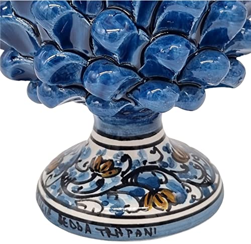 sicilia bedda - Sicilian pine cone with decorated base - Majolica pattern - Caltagirone ceramics (height 17 x 10, antique blue)