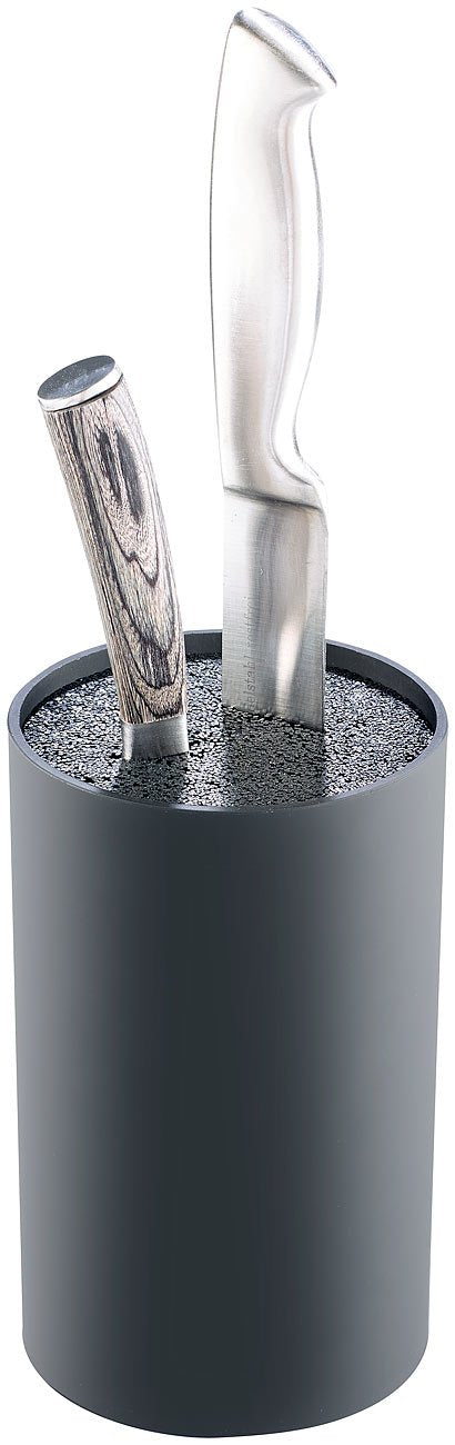 TokioKitchenWare universal knife blocks: Set of 2 universal knife blocks with bristle insert, black (stand for knives, kitchen knife holder)