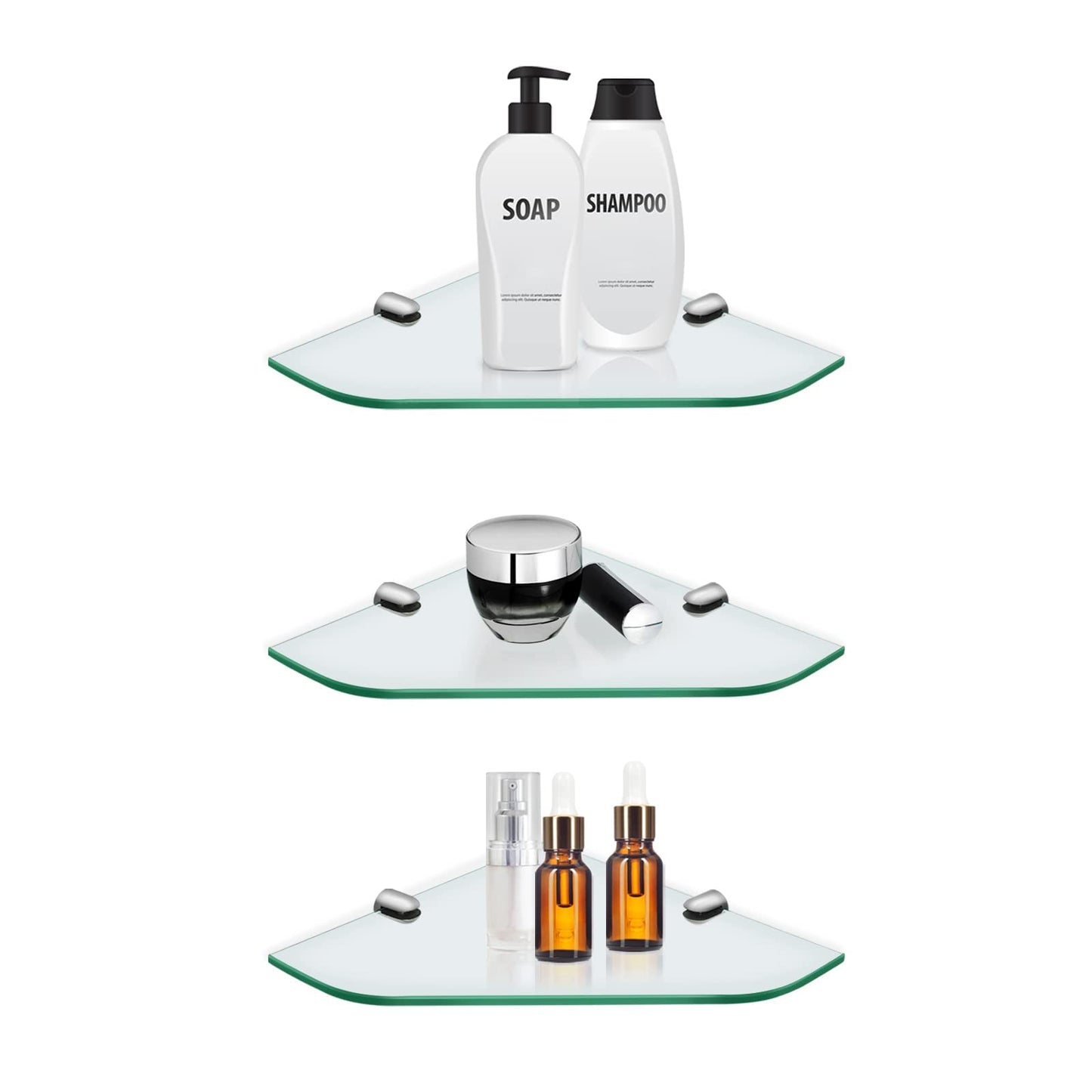 SAFIELINA glass shelf shower shelf 6mm glass corner shelf tempered glass glass shelf shower glass shelf for bathroom shower shelf 23cm x 23cm (3 pieces)