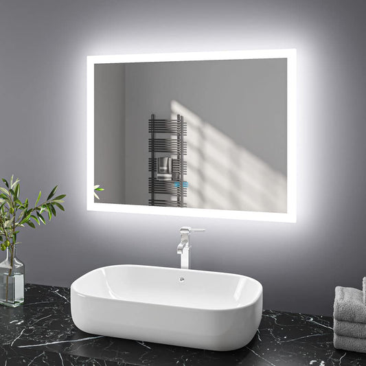 Finmyrs LED bathroom mirror with lighting 100x60 cm Touch switch, Anti-fog Dimmable illuminated Cool White Warm White Horizontal Vertical (39.37x23.62 Inch)