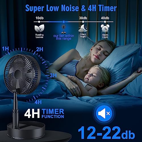 LIPETY Portable Foldable Oscillating Small Fan, 8" 7200mAh Rechargeable Battery USB C Desk Fan with Remote Control, Mini Quiet Stand Fan for Home Bedroom Travel Camp
