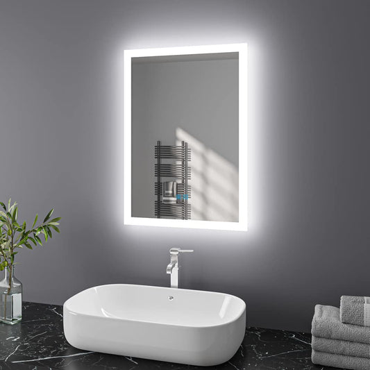 Bathroom mirror with lighting 50x70 cm LED mirror bathroom with touch switch fog-free bathroom mirror dimmable illuminated cool white warm white horizontal vertical IP44 energy-saving (20 x 28 inches)