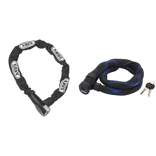 ABUS chain lock Steel-O-Chain 880/85 - Bike lock made of hardened steel - Security level 8 - 110 cm - 43307 - Black & armored cable lock Ivera Steel-O-Flex 7200/85, Black, 85 cm, 55137