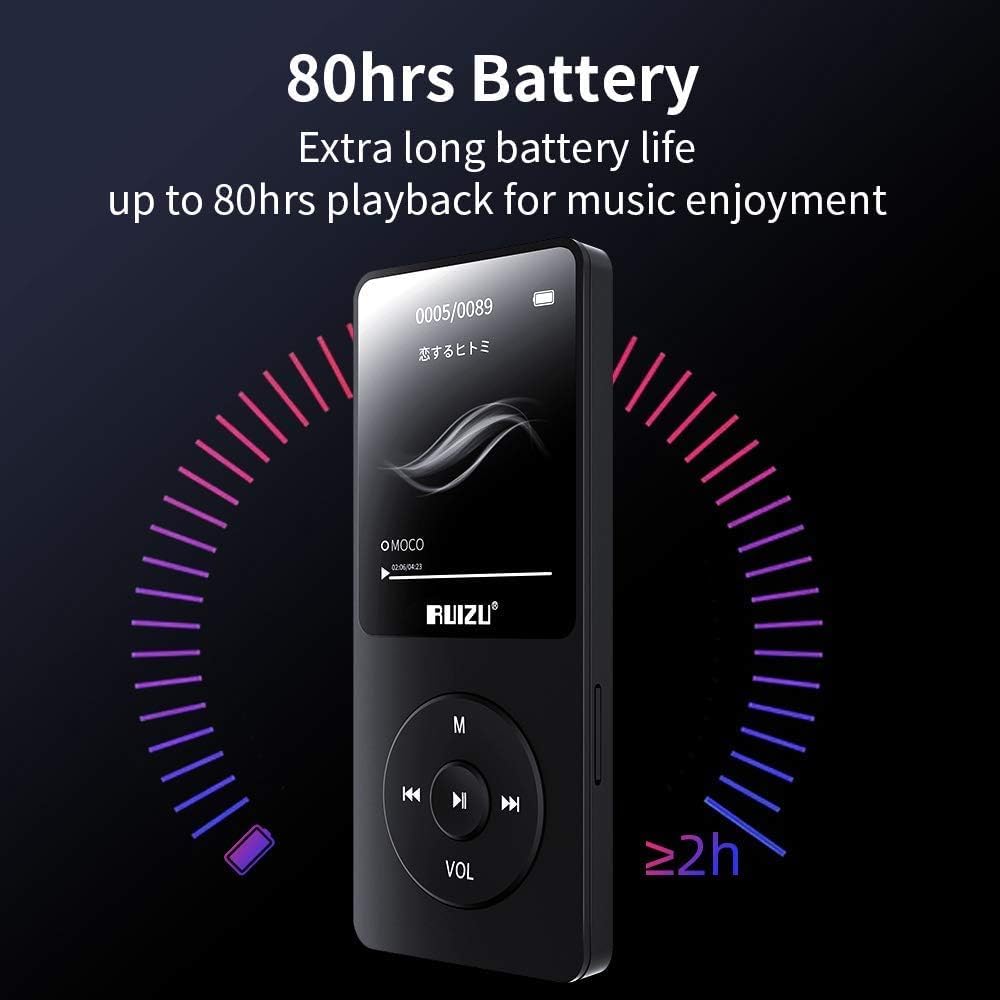 64GB MP3 player with Bluetooth 5.3, ultralight (30g), up to 80 hours of battery life, 1.8-inch screen, great for sports, kids, and adults, supports TF cards up to 128GB.