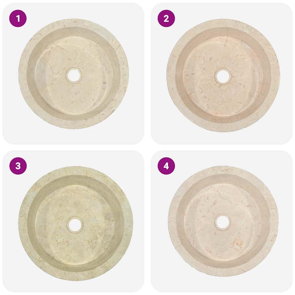vidaXL Bathroom Sink Countertop Washbasin Vanity Washstand Washbowl Hand Basin Natural Stone Vessel Cream Ø40x15cm Marble