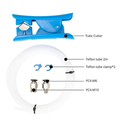 6 pieces of 4mm x 2m PTFE hose set, 1 1.75mm PTFE hose + 1 hose cutter + 2 PTFE Teflon tube clamps + 2 PC4-M6 PC4-M10 pneumatic connectors 3D Printer Accessories.