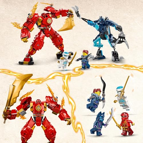 LEGO NINJAGO Kai's Fire Mech, action figure toy for kids & NINJAGO Arin's Dragon Glider, ninja set with dragon toy and figures.