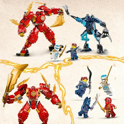 LEGO NINJAGO Kai's Fire Mech, action figure toy for kids & NINJAGO Arin's Dragon Glider, ninja set with dragon toy and figures.