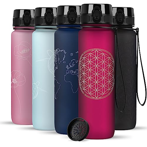 720°DGREE water bottle 1l with motif "uberBottle" + sieve - Leak-proof, lightweight, BPA-free, shatterproof - Water bottle for university, sports, fitness, cycling, outdoor - Reusable Tritan sports bottle - Red