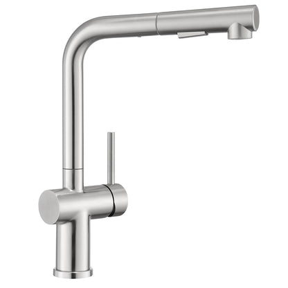 BONADE Kitchen Faucet Pull-Out, High Pressure Kitchen Tap with Sprayer 2 Spray Modes, 360° Rotatable Kitchen Faucet, L Shape Mixer Tap Kitchen, Single Lever Sink Mixer Stainless Steel Brushed