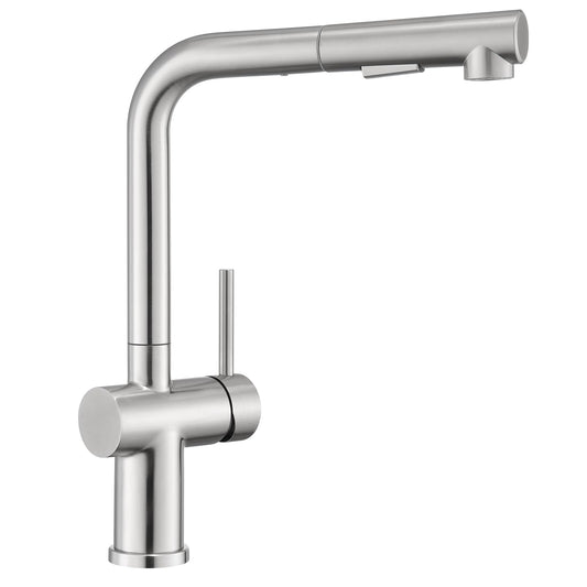 BONADE Kitchen Faucet Pull-Out, High Pressure Kitchen Tap with Sprayer 2 Spray Modes, 360° Rotatable Kitchen Faucet, L Shape Mixer Tap Kitchen, Single Lever Sink Mixer Stainless Steel Brushed