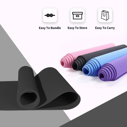 Good Night Yoga Mat, Exercise Mat, Workout, Pilates, Fitness Mat for Men and Women, Non-Slip, Thick, 6mm, High-Density Gym Mats with Carrying Strap, TPE