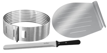 Zenker 7705 Patisserie Cake Base Cutting Aid Set - Includes pastry knife & cake lifter, stainless steel, Ø26/28 cm, Silver
