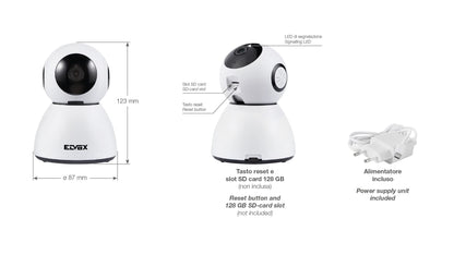 Vimar 46239.040A WiFi motor color camera compatible with Alexa, HD resolution 1080, motion sensor functions and sending notifications, "View Product" app for Android and iOS.