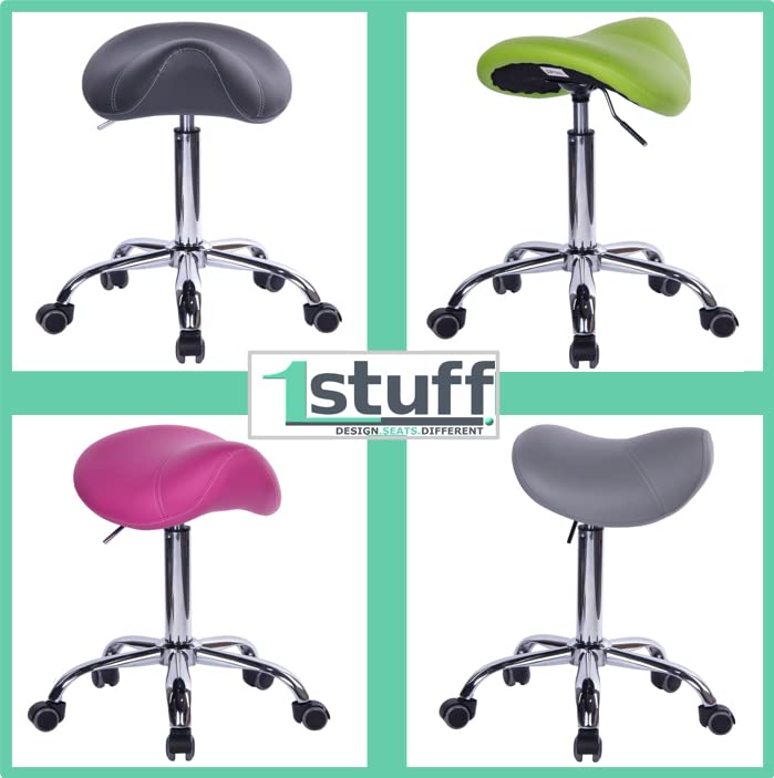 1stuff® Saddle Stool MULY - seat height up to approx. 74cm - ergonomic rolling stool office stool doctor stool work stool practice stool swivel stool (leatherette royal blue)