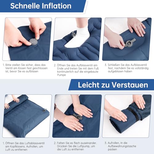 HOUSEPRO Isomatte Self-Inflating, 11cm Upgrade Airbag Camping Mat, Inflatable Sleeping Pad, Camping Mattress, Air Mattress for Camping, Camping Mat with Foot Pump and Pillow for Outdoor