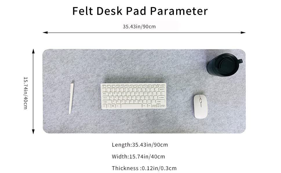 DAWNTREES Felt Desk Pad, Computer Mat for Desk, Desk Mat for Desktop, Large Mouse Pad for Desk, Desk Pad for Keyboard and Mouse (light grey)