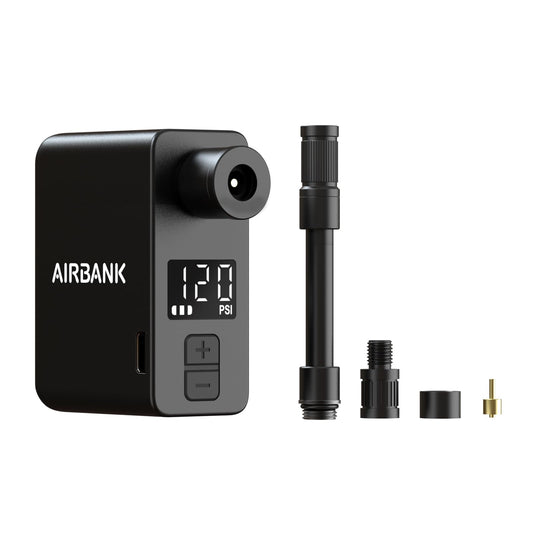 AIRBANK Electric Bike Pump Pocket PRO, 120PSI Mini Bike Inflator, cordless bike pump with rechargeable battery for Shrader and Presta valves.