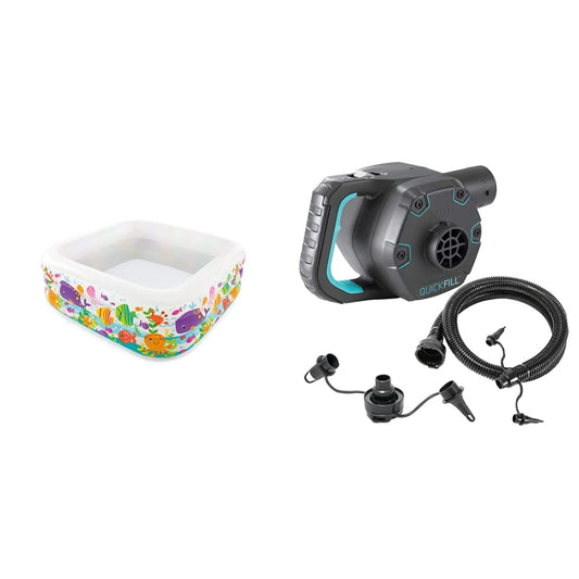Intex Lake Aquarium Pool - Kids Inflatable Pool - Splash Pool - 159 x 159 x 50 cm - For 3+ years & 230 Volt Quick-Fill AC Electric Pump, 66644, Black.