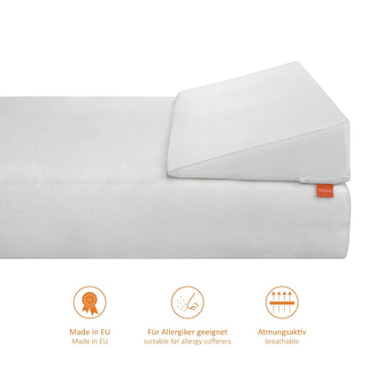 Sleeping wedge pillow, reflux pillow for bed and sofa, mattress wedge for adults, bed riser, 45 x 100 x 15 cm, including washable cover up to 60 degrees, Oeko-Tex 100, Made in EU.
