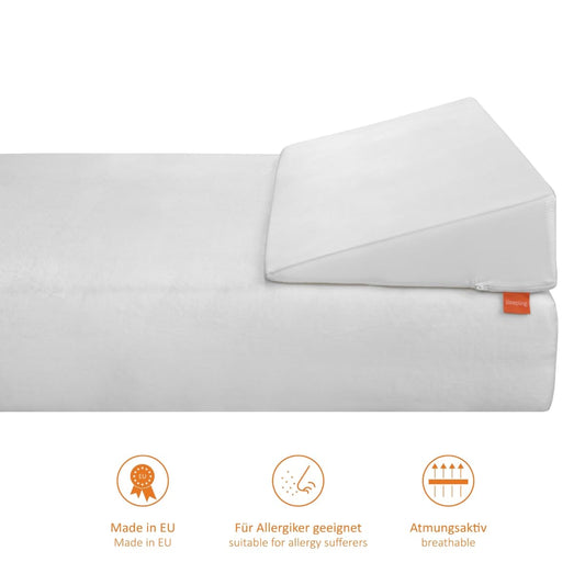 Sleeping wedge pillow, reflux pillow for bed and sofa, mattress wedge for adults, bed riser, 45 x 100 x 15 cm, including washable cover up to 60 degrees, Oeko-Tex 100, Made in EU.