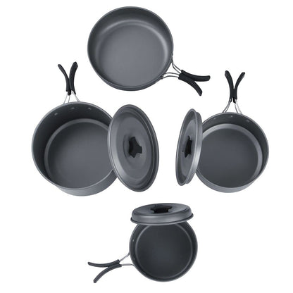 yourGEAR Ranger V - 7-piece camping cookware set for 4-5 people - Durable, non-stick aluminum - Pot and pan set in mesh bag for camping and outdoor use