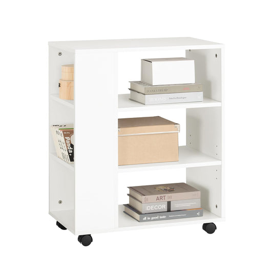 SoBuy Printer Cabinet with Wheels - Stable printer table, roll container, desk base cabinet, printer cabinet, side table with wheels for office & home office White 60x75x35cm FBT68-W