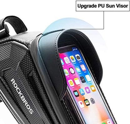 ROCKBROS bike frame bag handlebar bag water resistant phone pouch for smartphones up to 6.8 inches with TPU sensitive touchscreen for mountain bikes, road bikes, ebikes