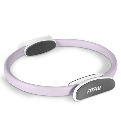 Fitfiu Fitness KITWELL-601-6-Pack Yoga and Pilates accessories in Purple with mat, ring, block, foot massager, massage stick, and yoga strap. Unique geometric design.
