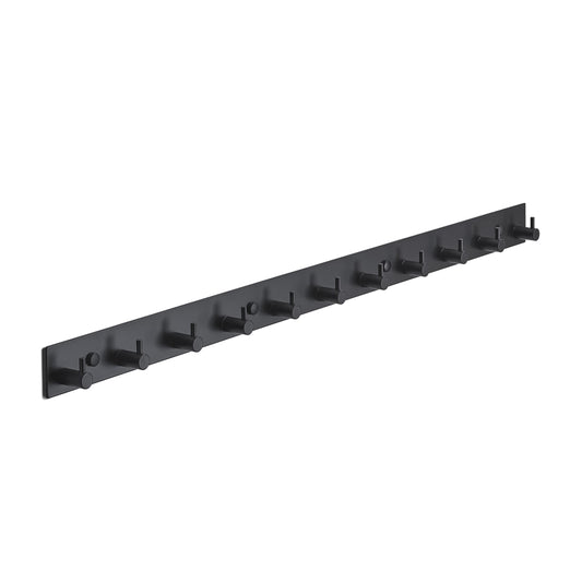 Brute Strength - Coat Rack - 11 Hooks - 74 cm - Stainless Steel - Door Hooks for Kitchen, Black Hook Rail, Wall Coat Rack, Bathroom, Living Room, and Hallway for Hats, Scarves, Handbags - Towel Hooks
